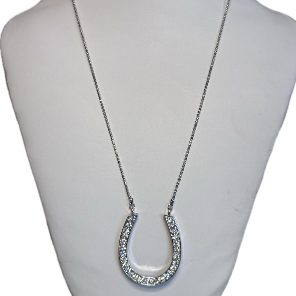 Crystal Horseshoe Pendant on Dainty Silver Chain